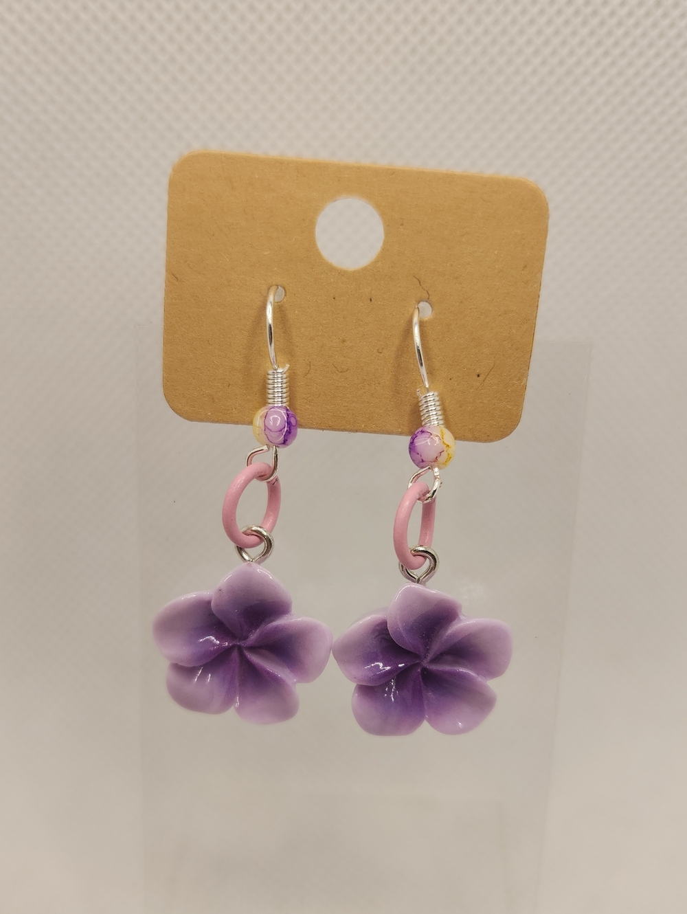 Small Purple Plumera Flower Dangle Earrings